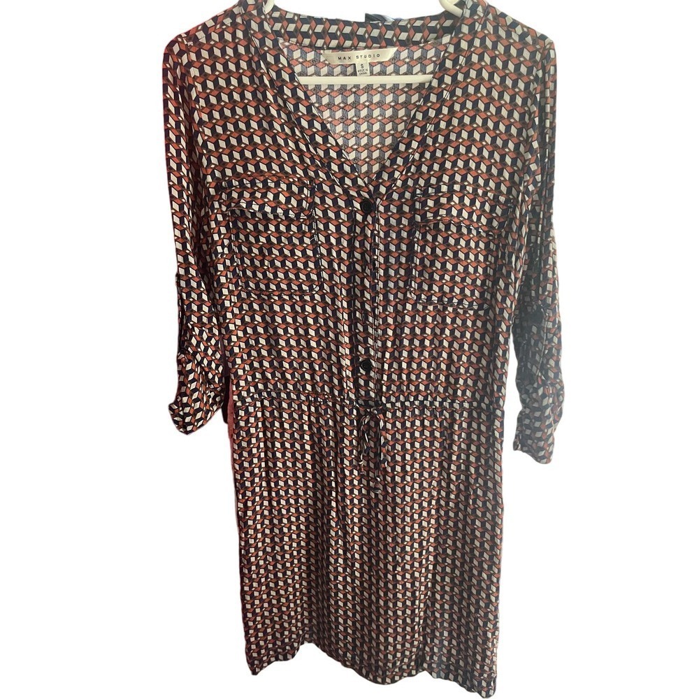 Max Studio Geometric Tie Waist Dress